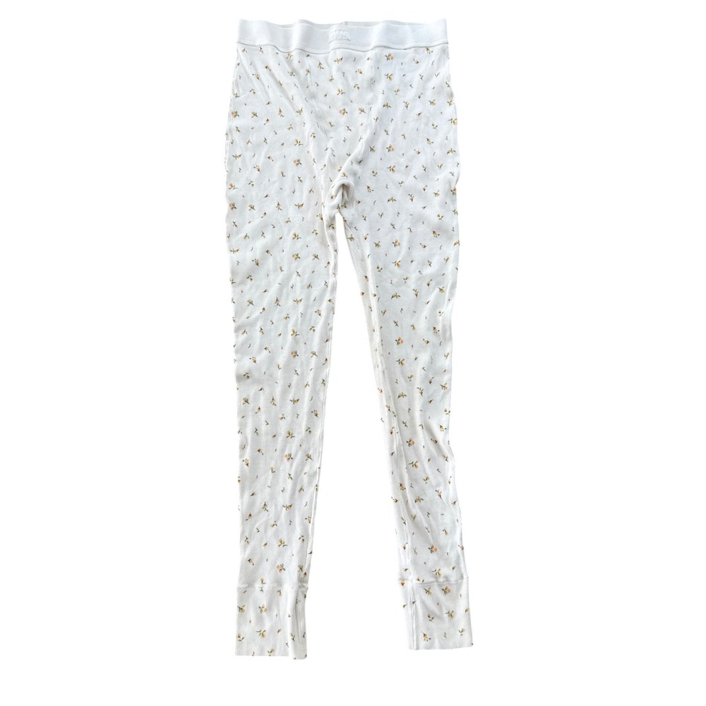SKIMS Cotton Rib Floral Marigold Print Lounge Sleep Leggings Large White Yellow